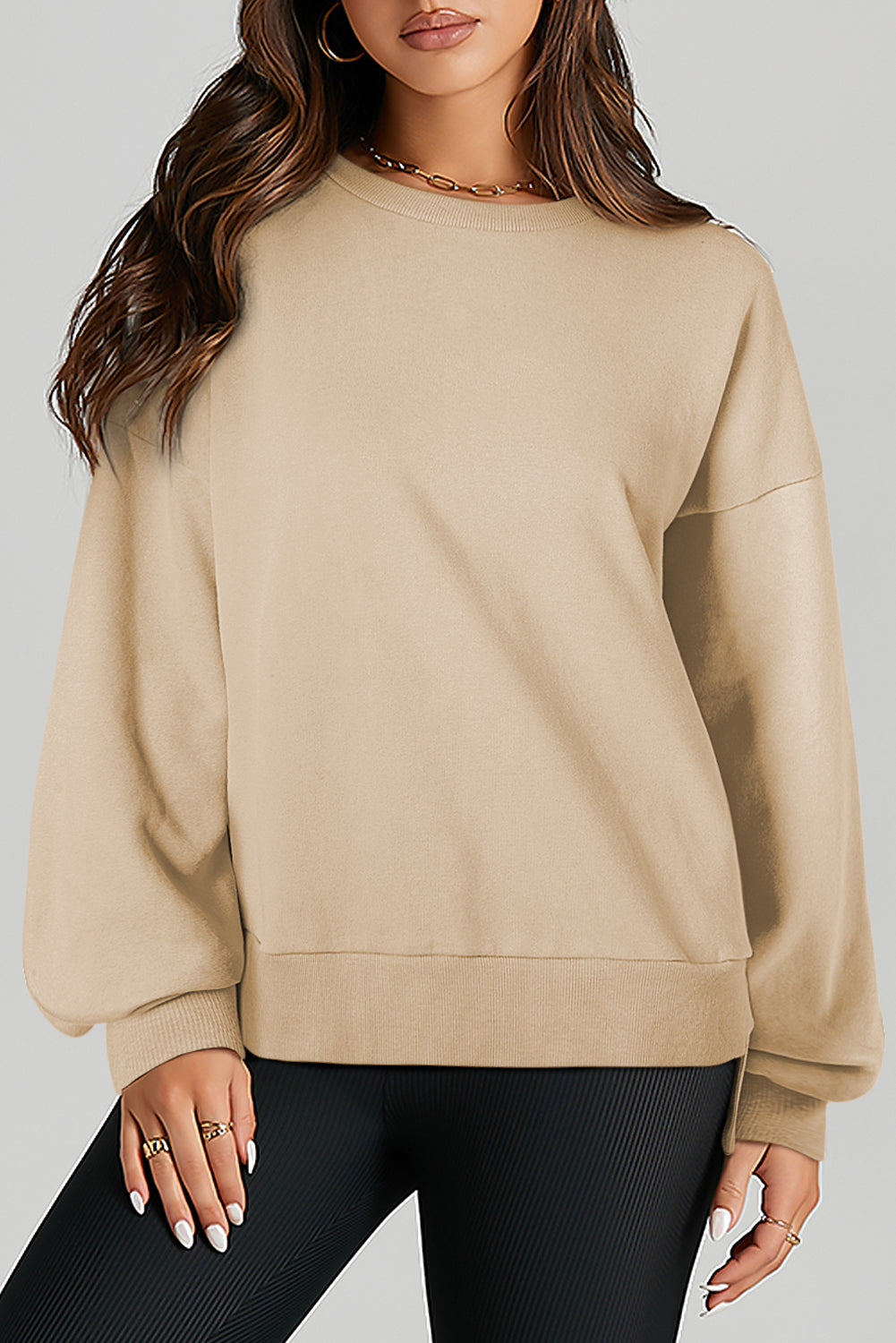 Solid O Neck High Low Hem Pullover Sweatshirt