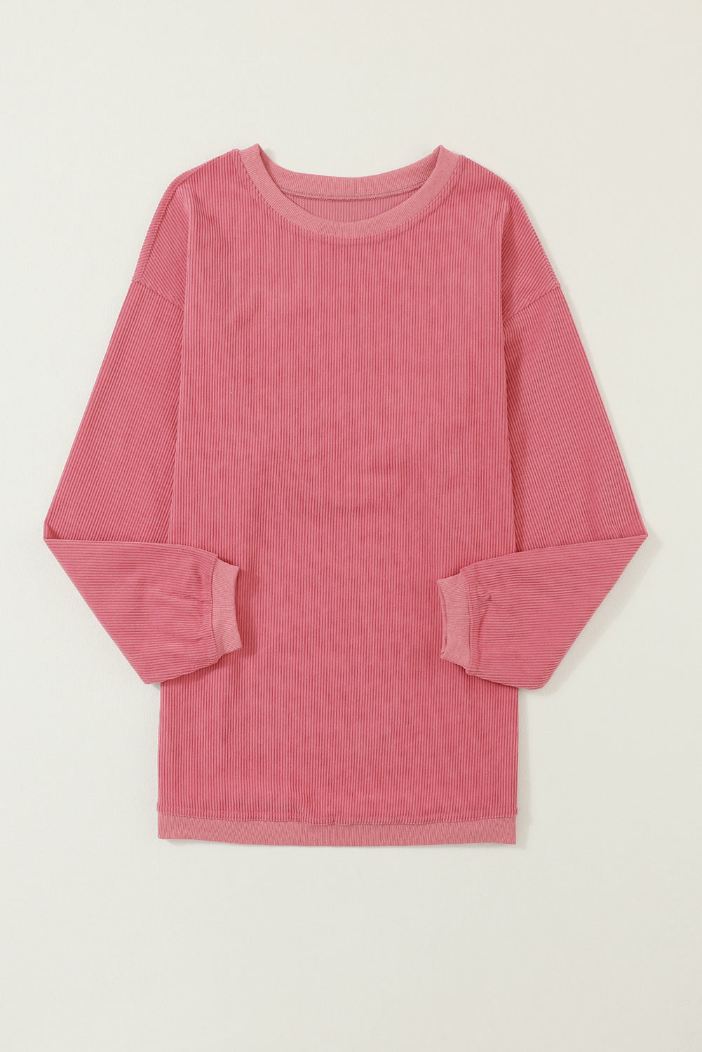 Strawberry Pink Ribbed Corded Oversized Sweatshirt