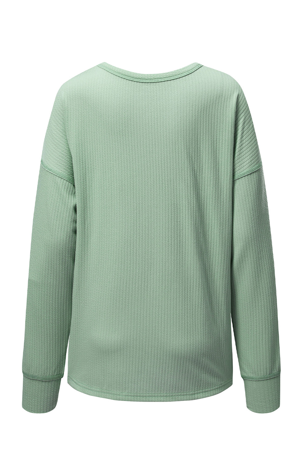 Clearly Aqua Solid Color Corded Drop Shoulder Long Sleeve Top