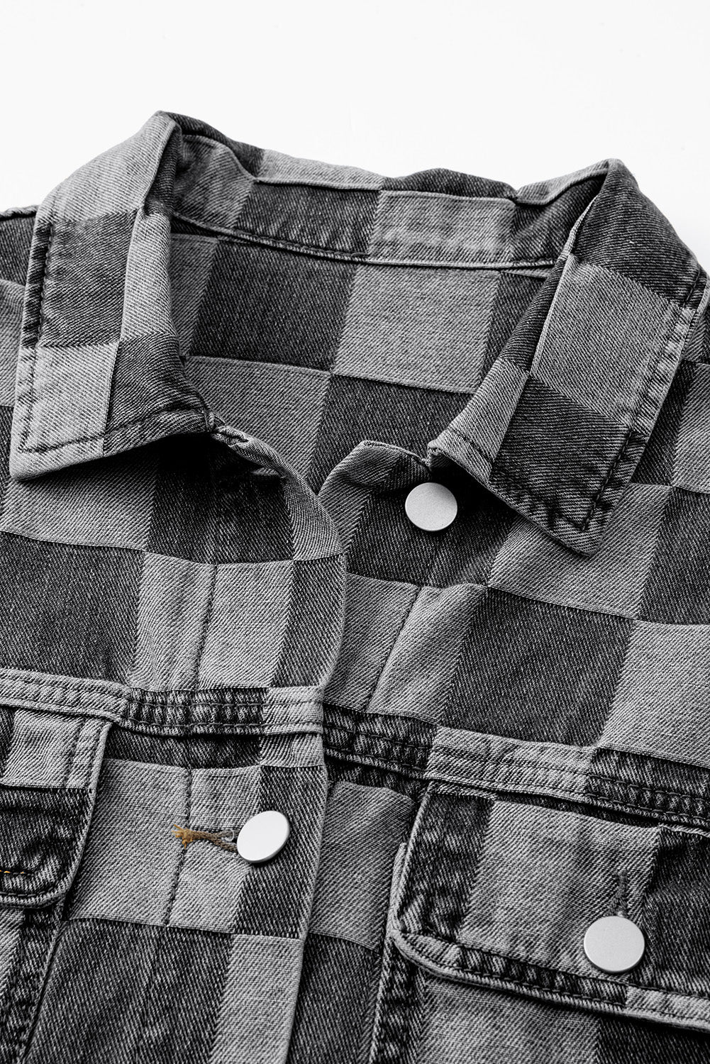 Women's Checkered Patchwork Button up Denim Jacket