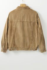 Apricot Studded Buttoned Chest Pockets Corduroy Jacket