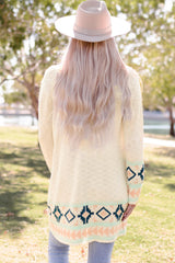 Apricot  Aztec Print Open Front Cardigan