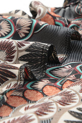 Black Mixed Floral Geometric Print Ruffled Long Sleeve Blouse