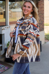 Multicolor Aztec Print Button-Up Oversized Jacket