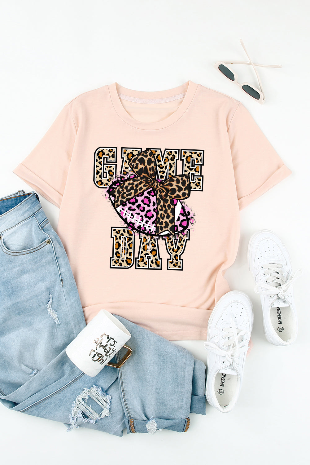 Game Day Leopard Rugby Solid Color Crew Neck T-Shirt