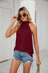 Sleeveless Tie Mock Neck Halter Tops