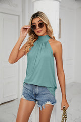 Sleeveless Tie Mock Neck Halter Tops