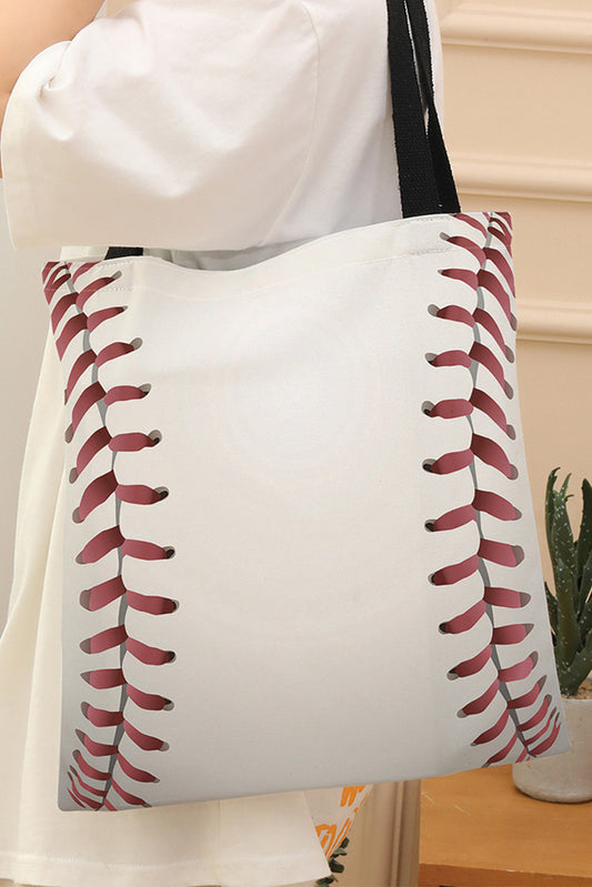 Baseball Print Canvas Tote Bag