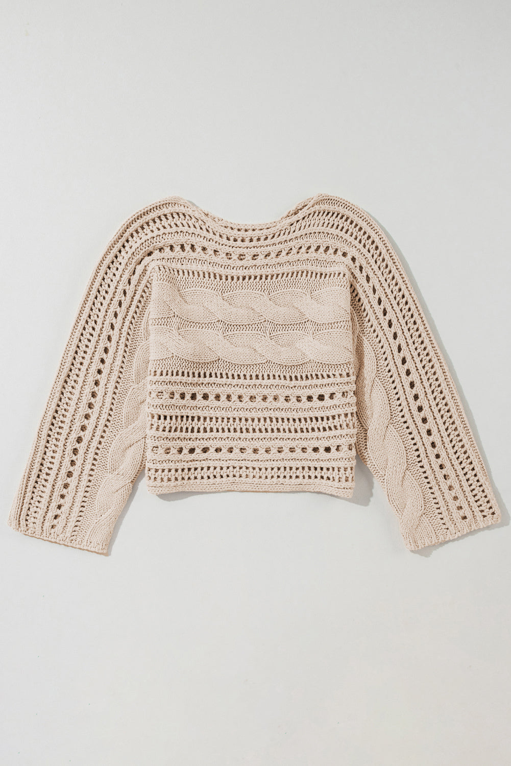 Solid Color Hollow-out Cable Knit Cropped Sweater