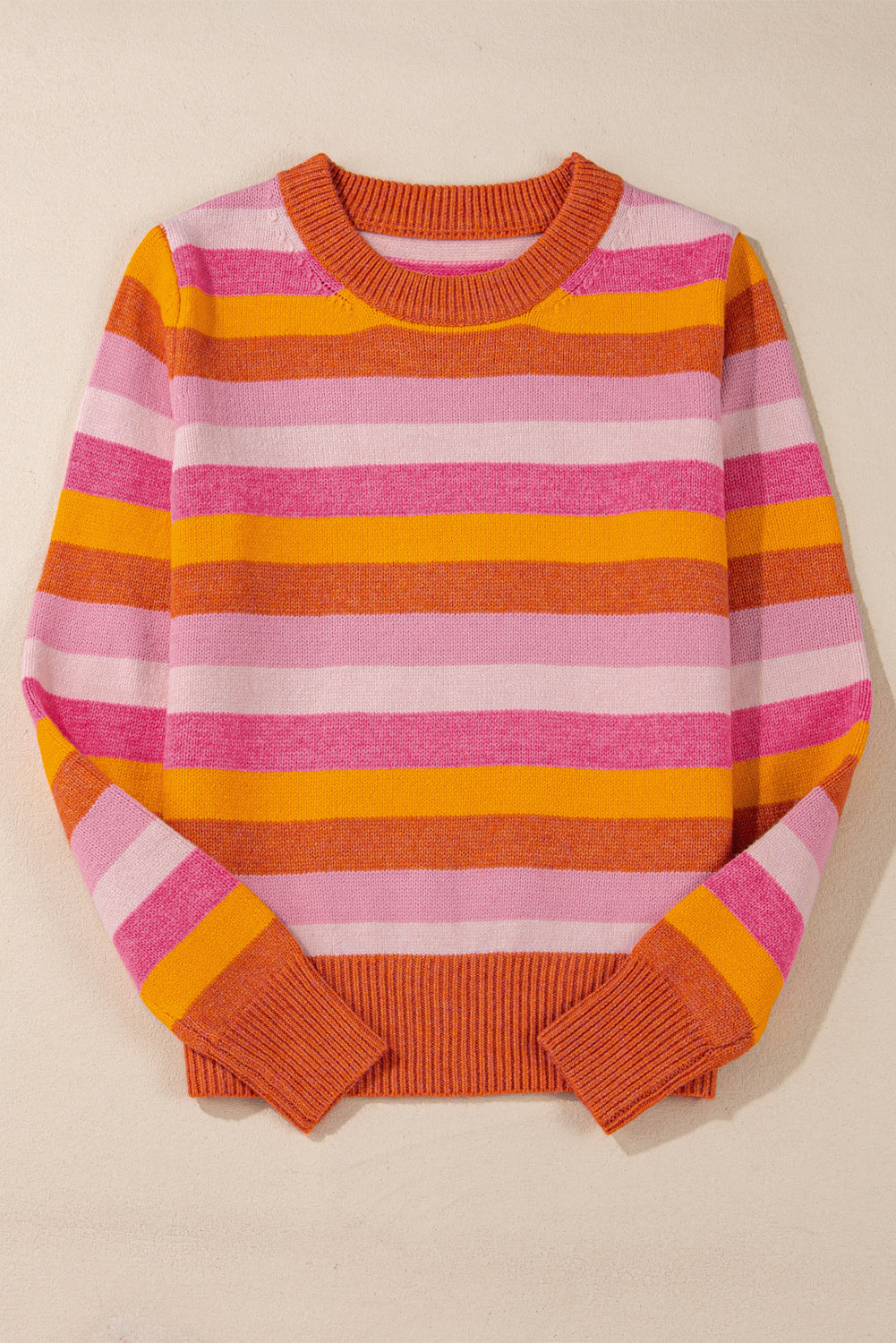 Color Block Ribbed Edge Round Neck Sweater