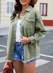 Women's Pocket Raw Hem Button Jacket