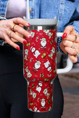 Fiery Red Christmas Pattern Print Handled Stainless Steel Tumblers