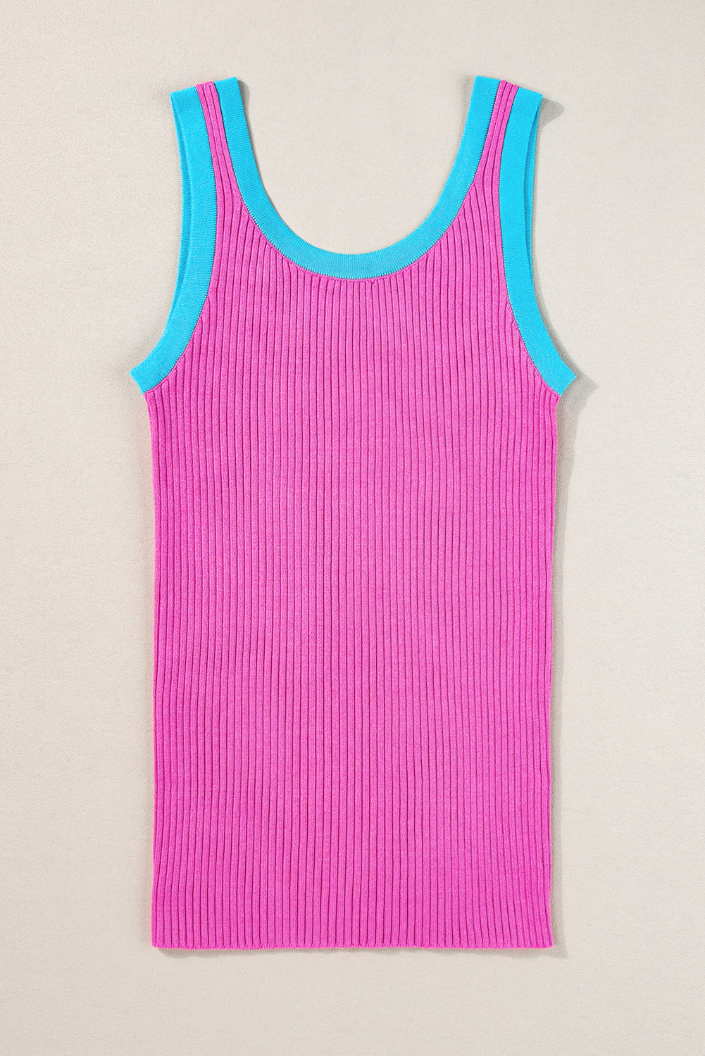 Colorblock Edge Ribbed Knit U Neck Tank Top