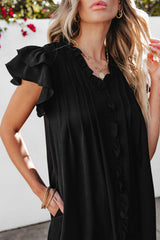 Ruffle Sleeve V Neck Frilled Shift Dress