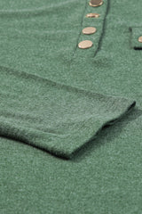 Mist Green Long Sleeve Snap Button Henley Top