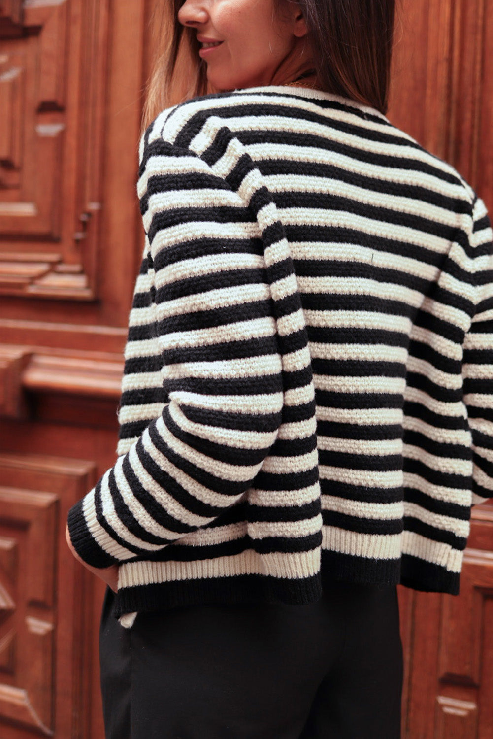 Black Contrast Striped Print Cardigan