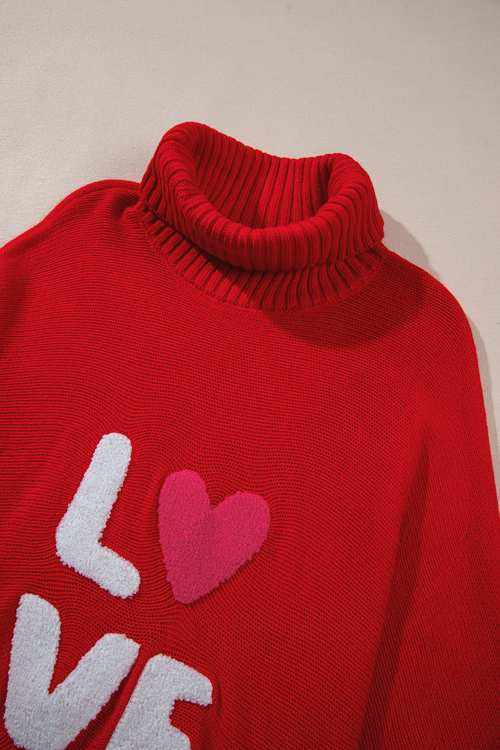 Racing Red Valentine LOVE Letter Embroidered High Neck Sweater