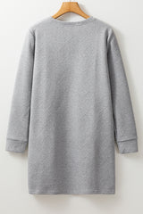 Solid Color Textured Long Sleeve Shift Dress