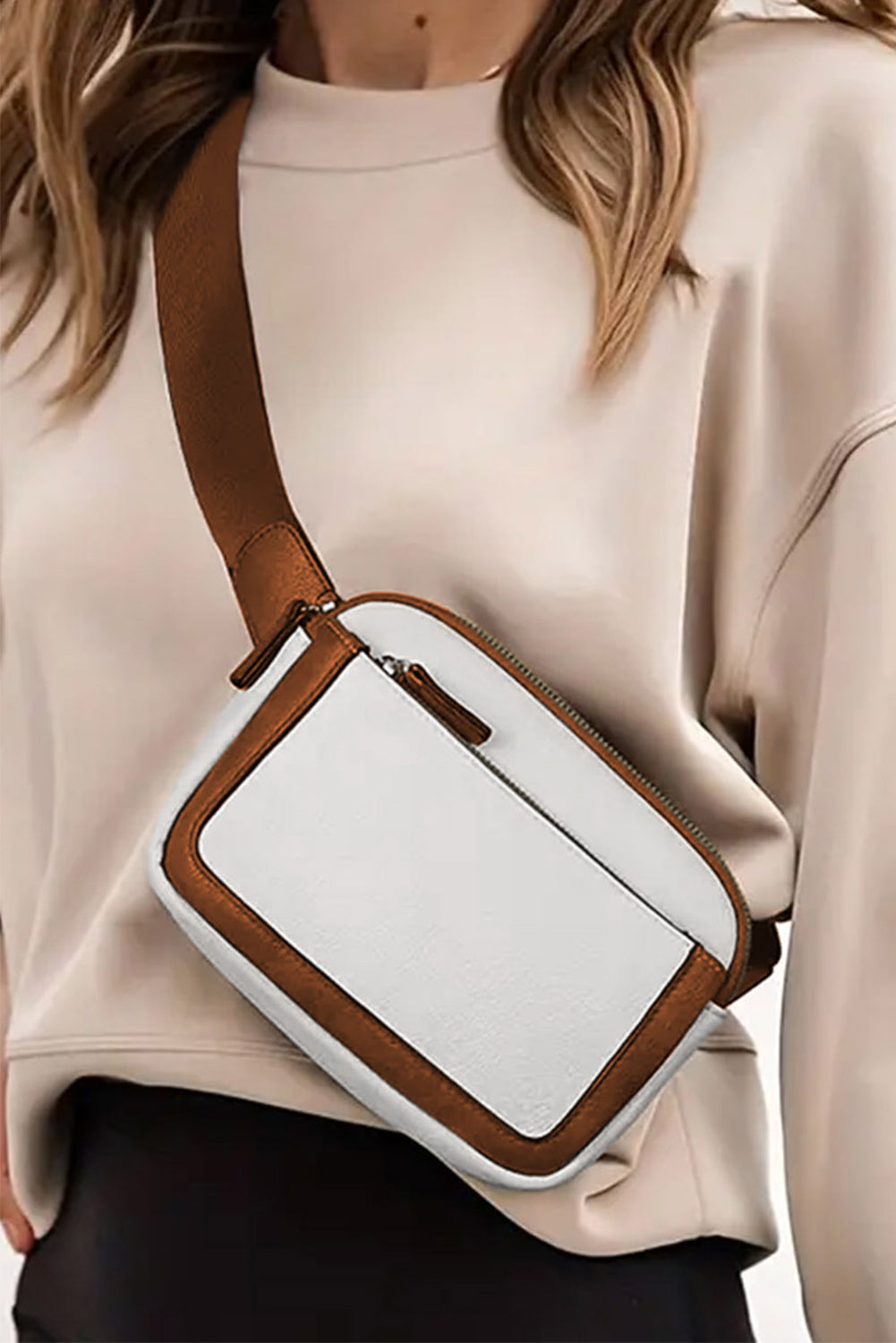 Camel Minimalist Multi-zipped Crossbody Bag