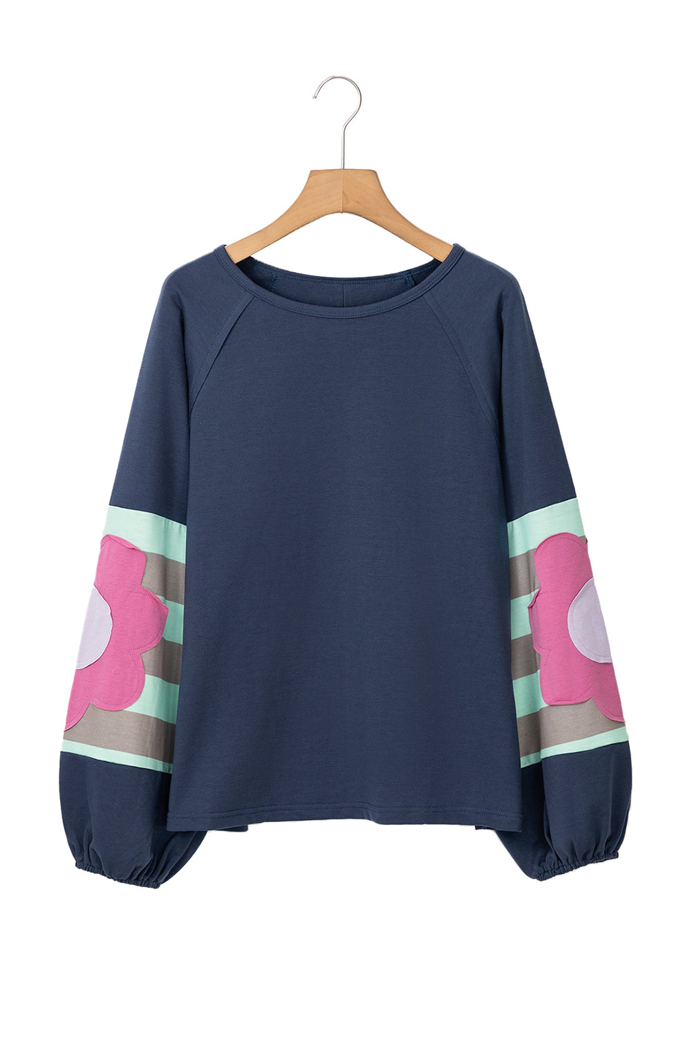 Flower Patchwork Raglan Sleeve Exposed Seam Oversized Top