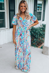 Women's Wrap V Neck Floral Maxi Dress