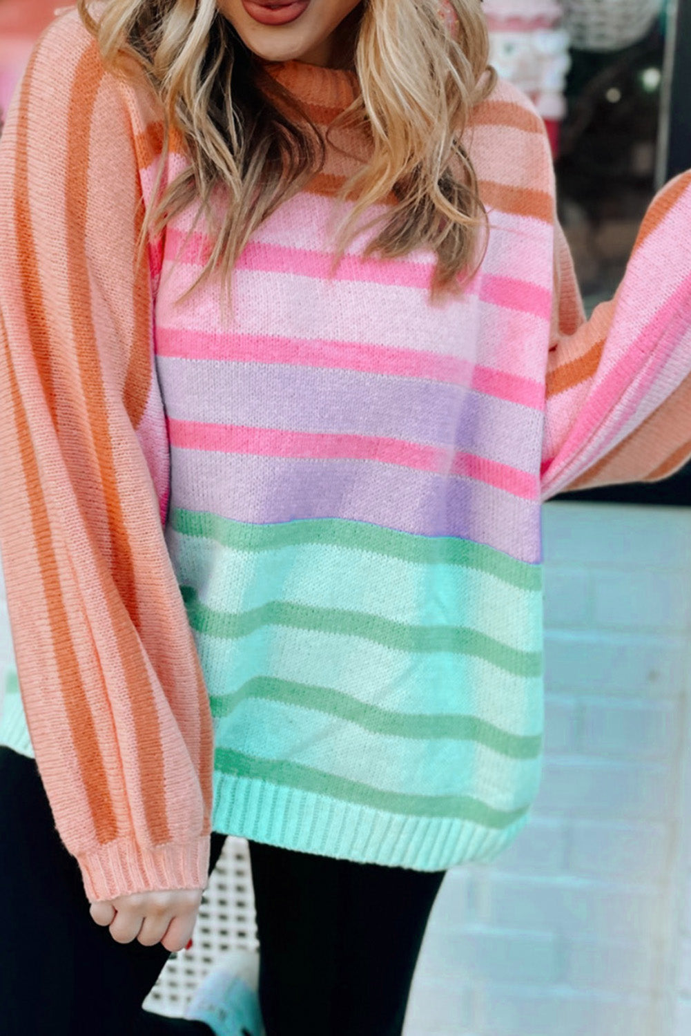 Striped Ribbed Edge Loose Sweater