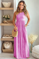 Leopard Print Pocketed Sleeveless Maxi Dress