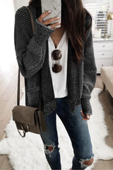 Black Chunky Waffle Knit Oversized Collar Cardigan