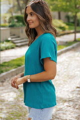 Sapphire Crinkled V Neck Wide Sleeve T-shirt