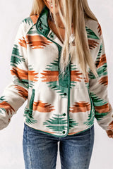 Gray Western Aztec Snap Buttoned Fleece Jacket