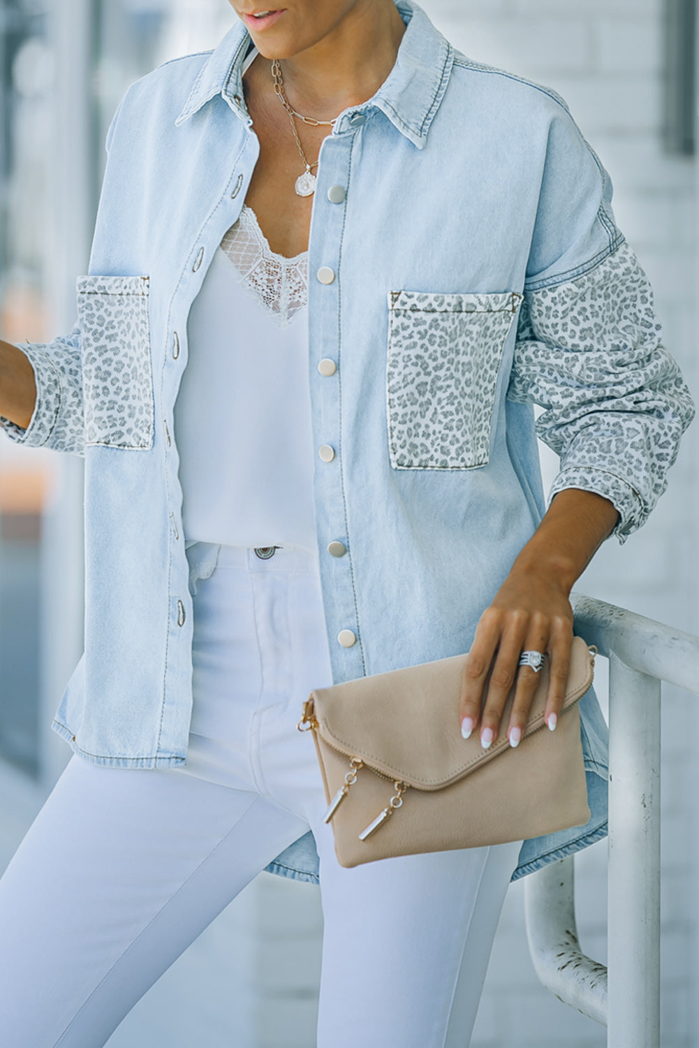 Contrast Leopard Denim Jacket