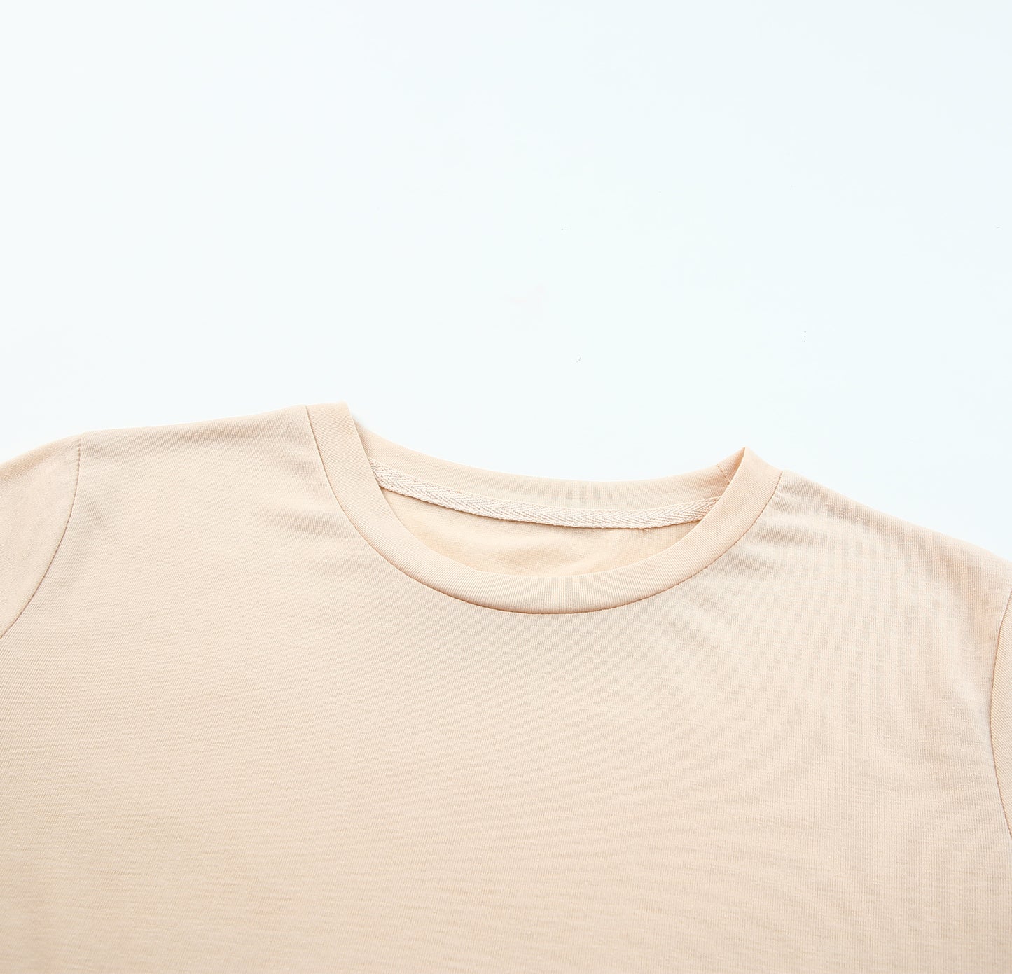 Khaki Solid Color Crew Neck Tee