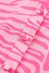 Pink Zebra Stripes Print Lantern Sleeve Shirt