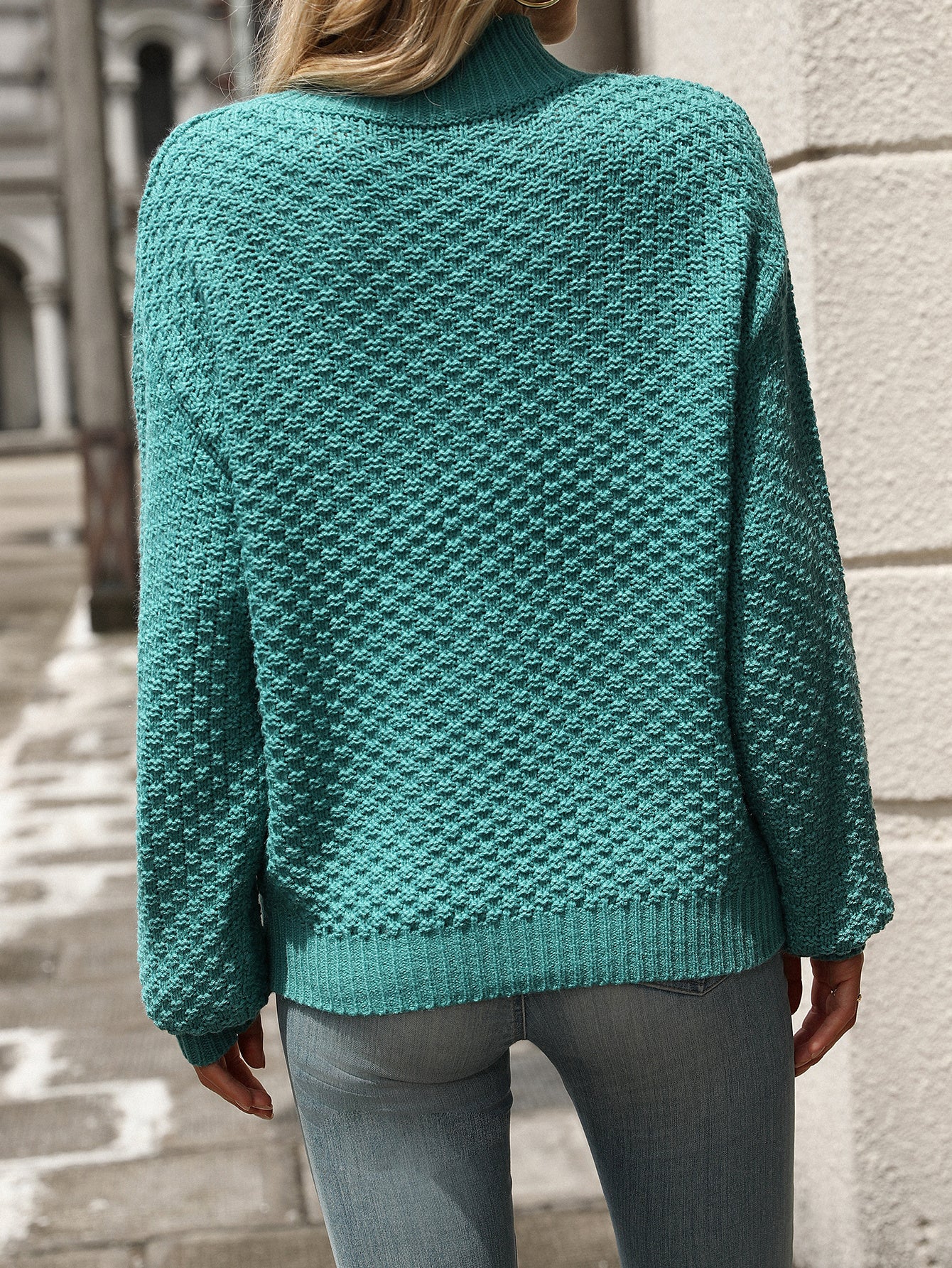 Turtleneck Solid Color Knitted Sweater Pullover Long Sleeve Sweater