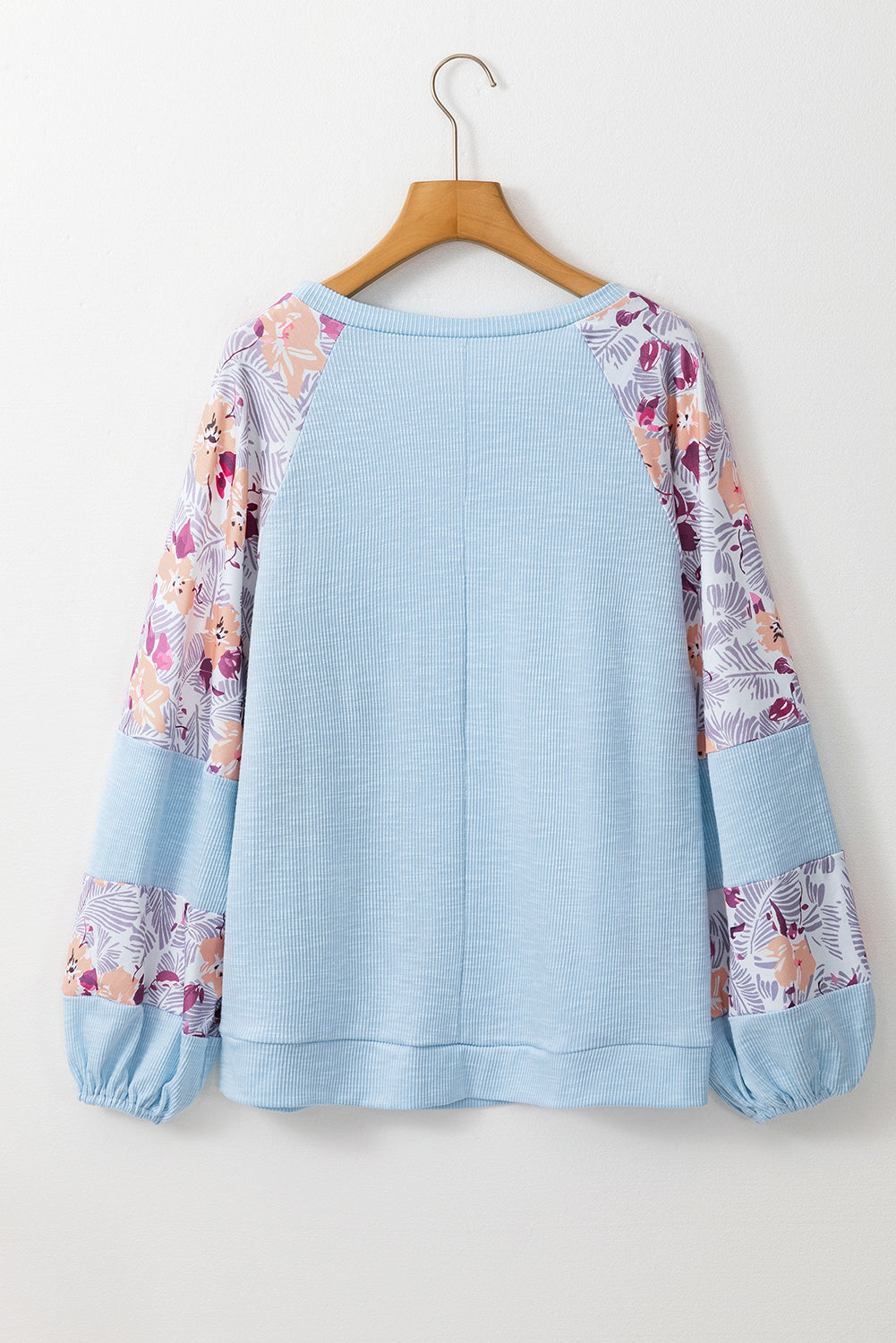 Textured Floral Patchwork Balloon Sleeve Blouse