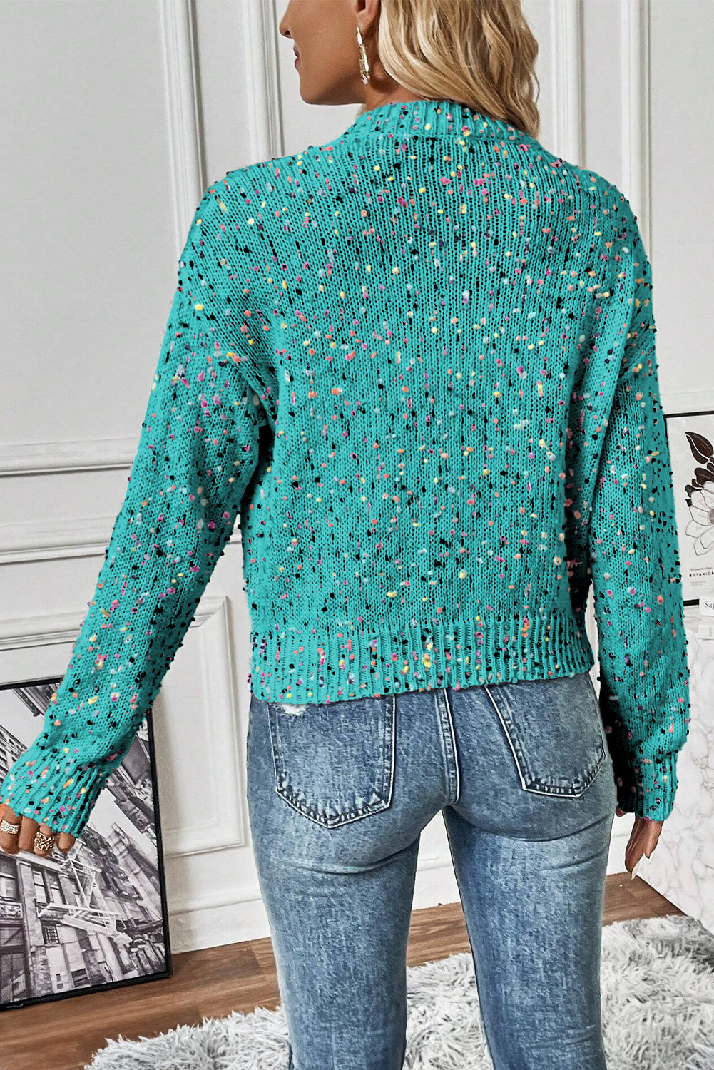 Rhinestone Decor Multicolor Confetti Sweater Cardigan