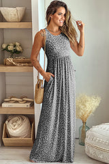 Leopard Print Pocketed Sleeveless Maxi Dress