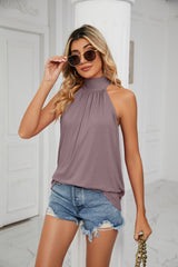 Sleeveless Tie Mock Neck Halter Tops