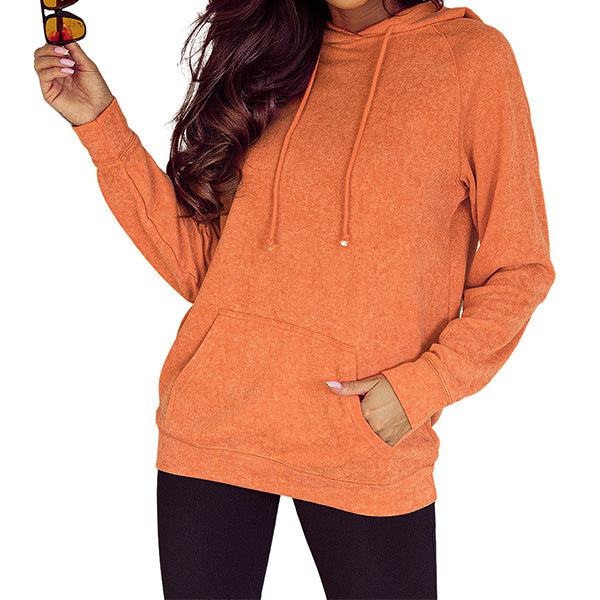 Orange Mineral Wash Kangaroo Pocket Drawstring Pullover Hoodie