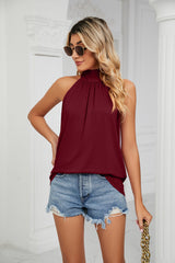 Sleeveless Tie Mock Neck Halter Tops