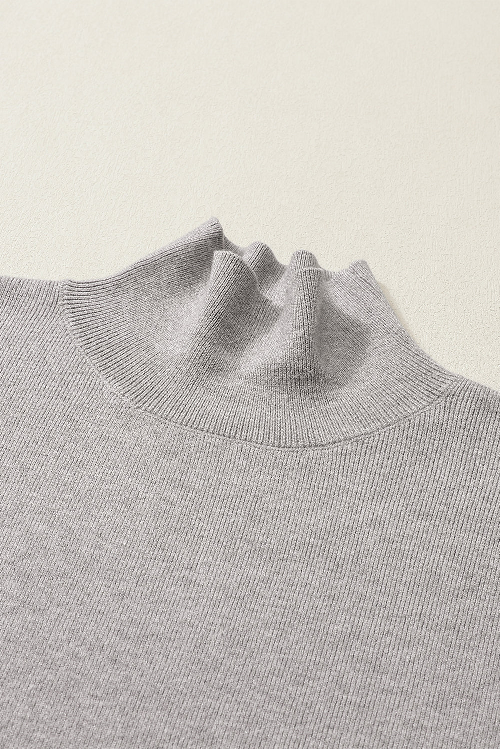 Gray Turtleneck Drop Shoulder Bubble Sleeve Knit Sweater