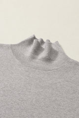 Gray Turtleneck Drop Shoulder Bubble Sleeve Knit Sweater