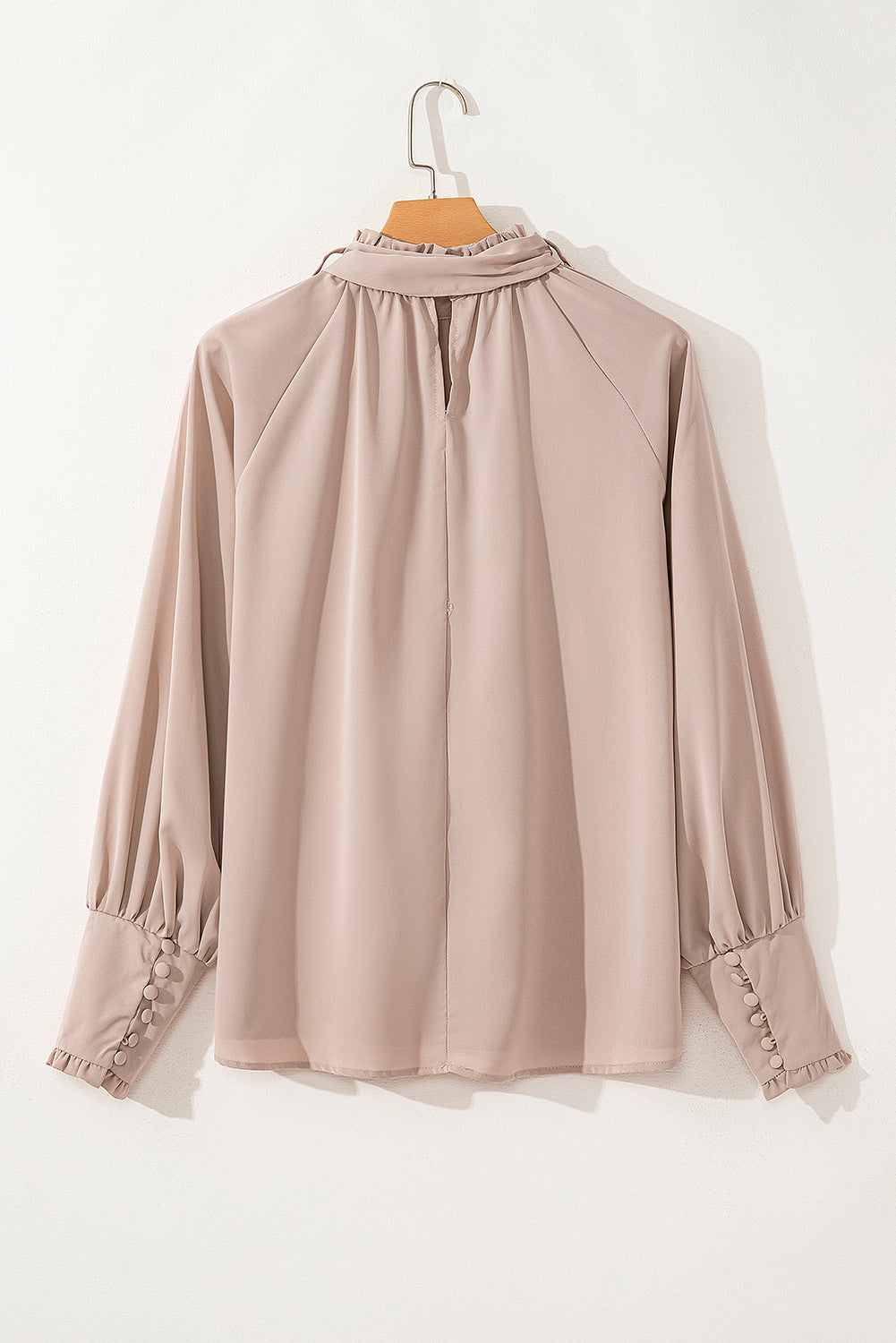 Frilled Knotted Mock Neck Bishop Sleeve Blouse