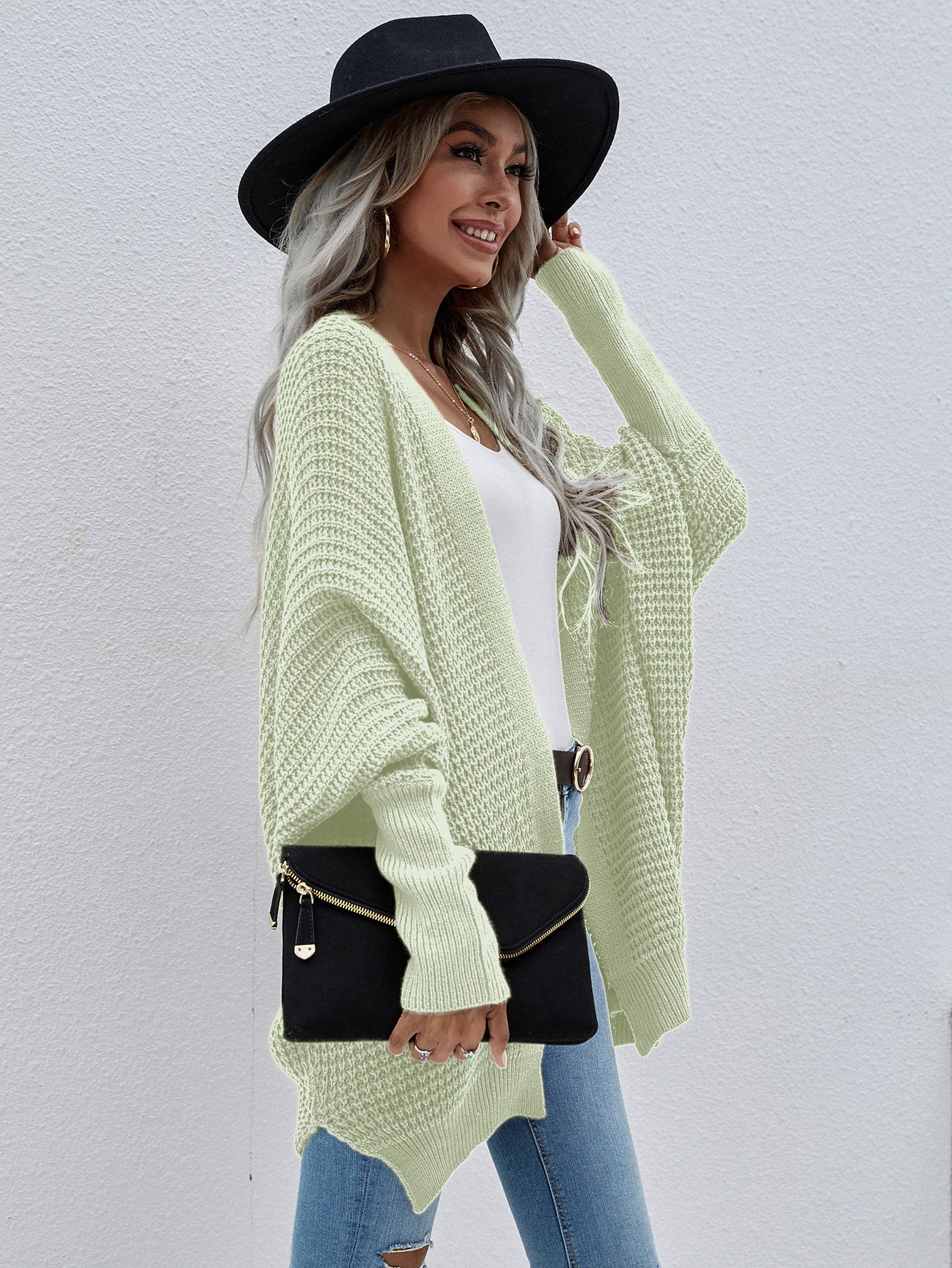 Open Front Cardigan Long Sleeve Chunky Knit Sweater