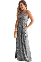 Leopard Print Pocketed Sleeveless Maxi Dress