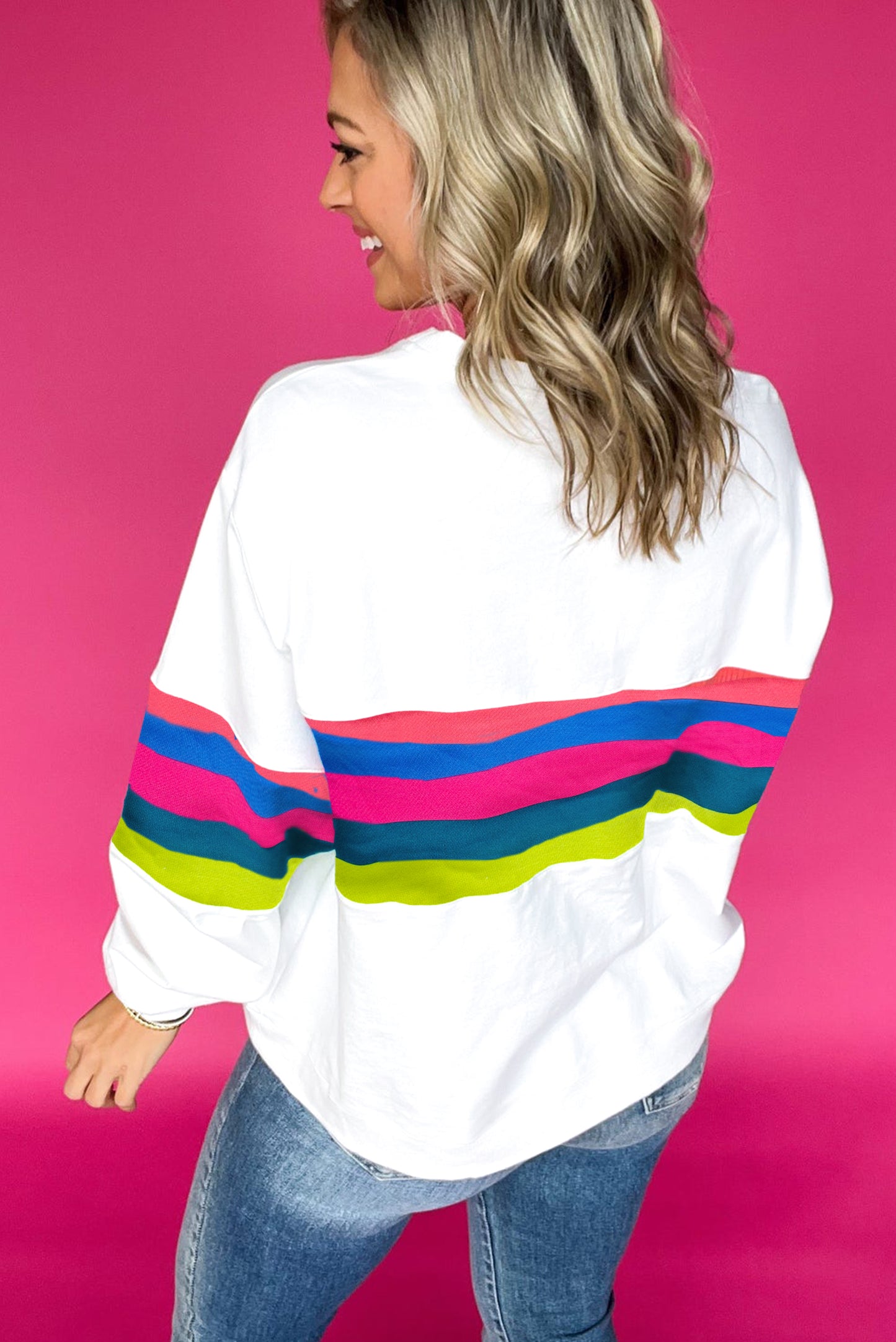 Colorful Striped Accent Long Sleeve T Shirt