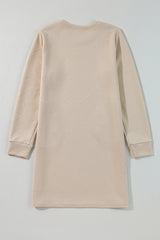 Solid Color Textured Long Sleeve Shift Dress