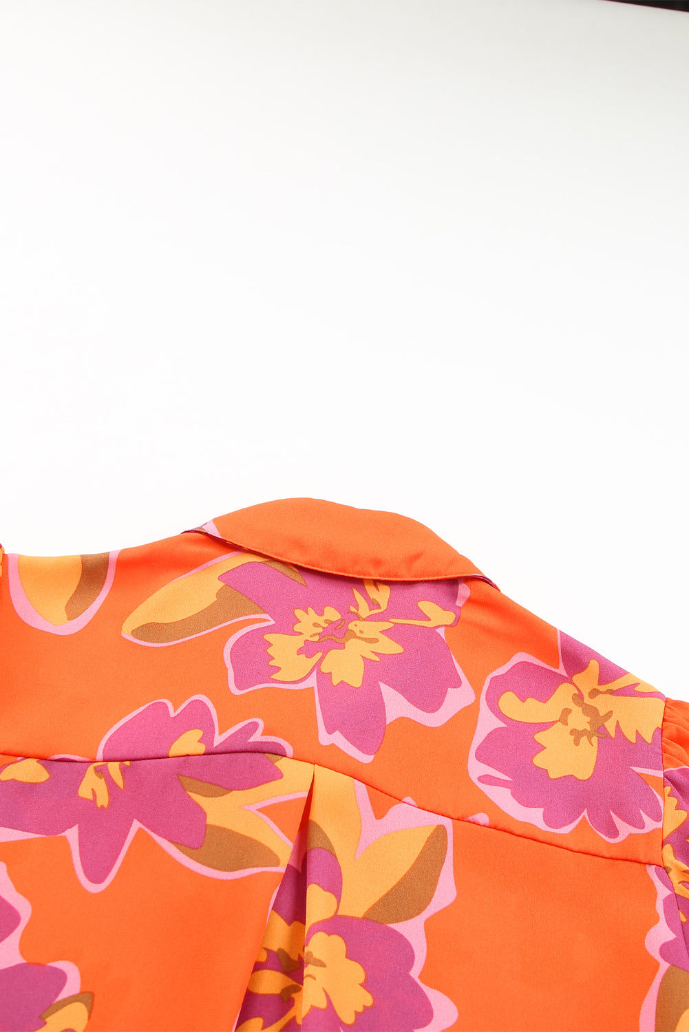 Orange Floral Print Lantern Sleeve Shirt