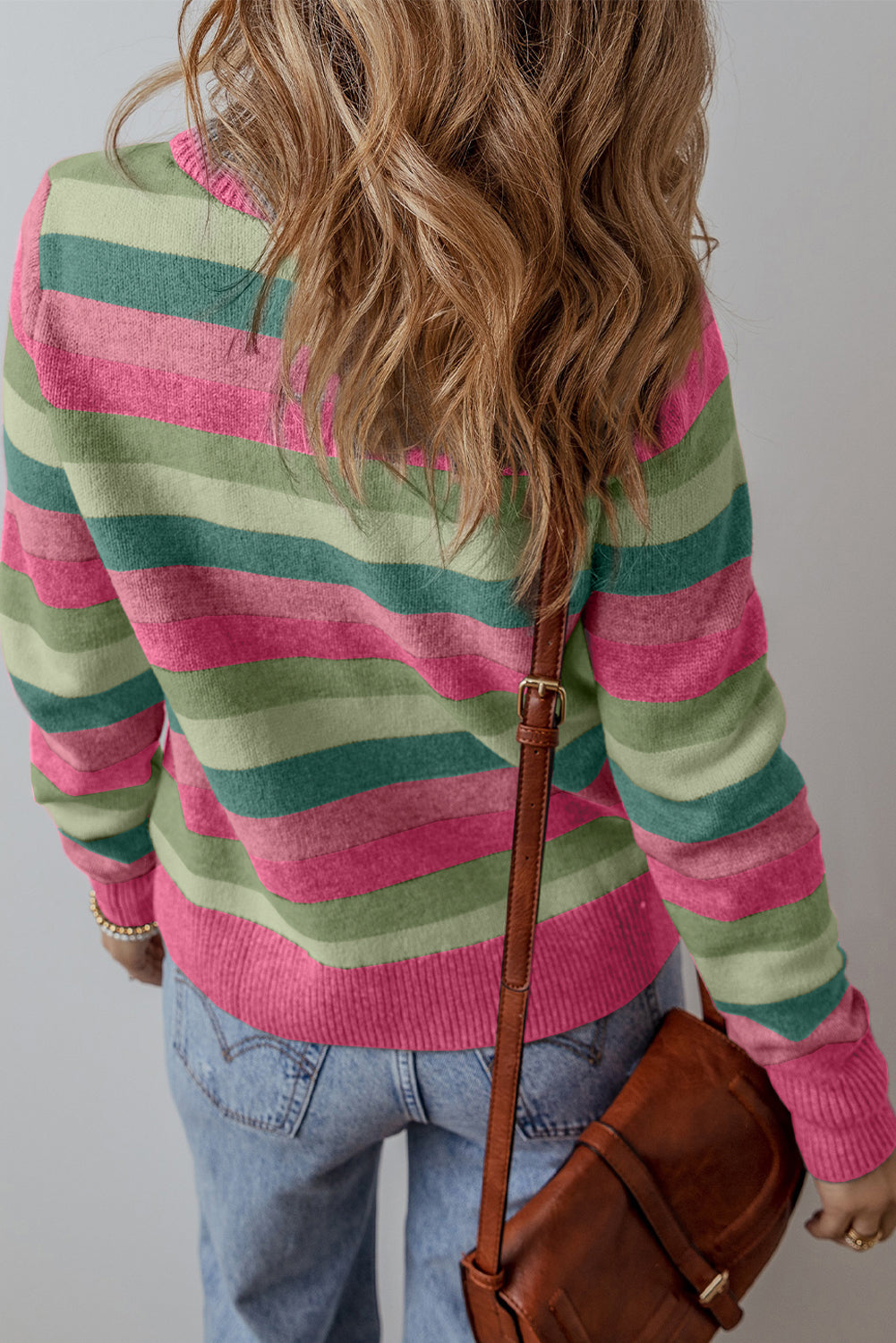 Color Block Ribbed Edge Round Neck Sweater