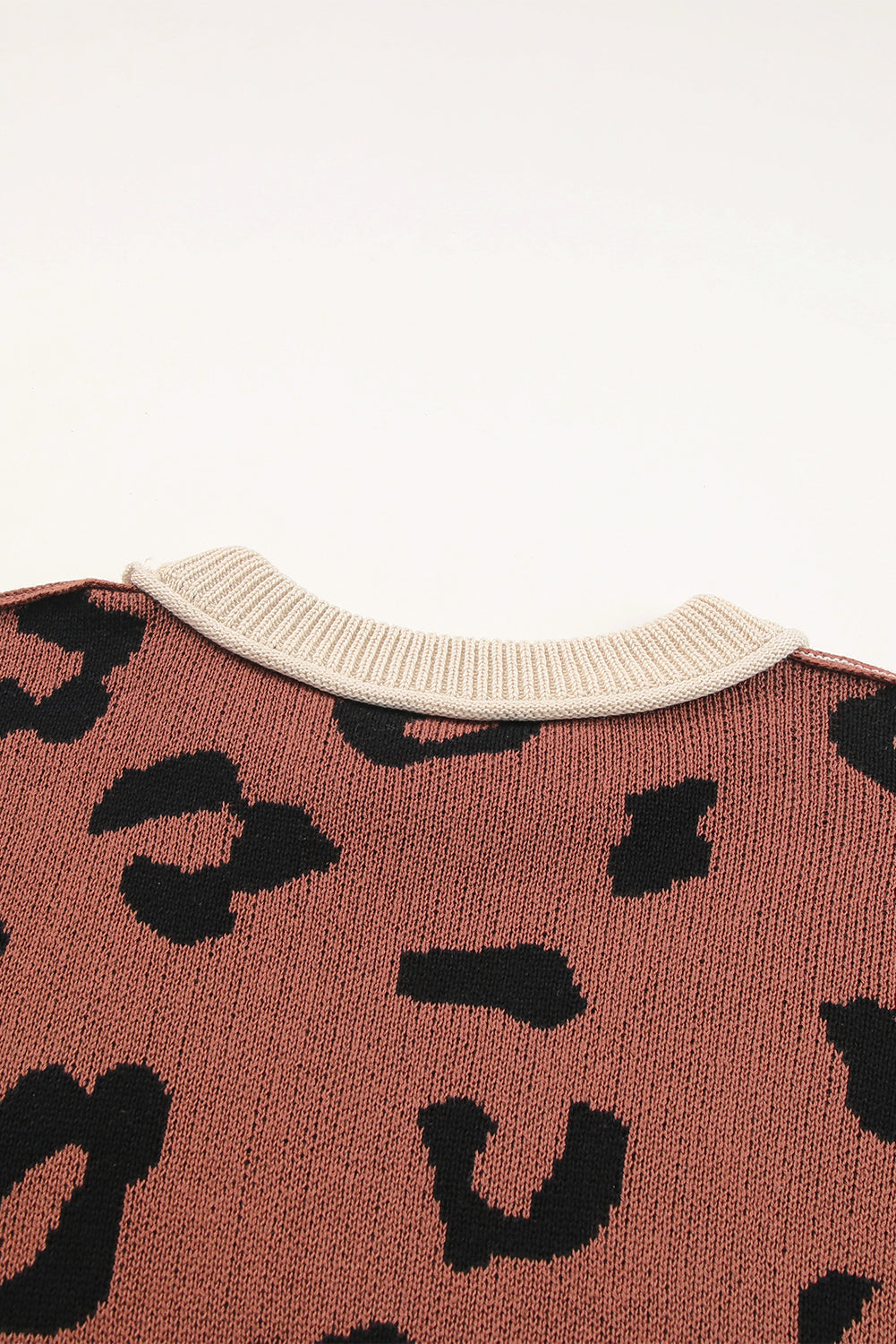 Coffee Leopard Print Colorblock Pullover Sweater